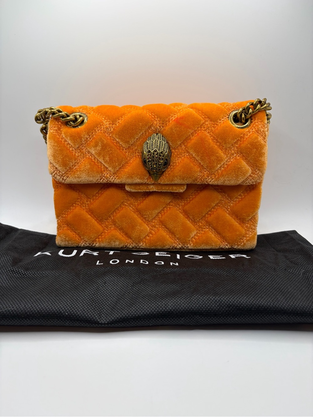 Kurt Geiger Orange Quilted Velvet Shoulder Bag NWT